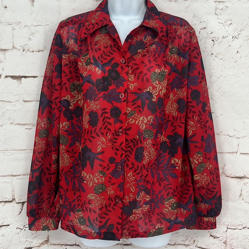 ✨VTG✨ 70s Sheer Floral Blouse, Size